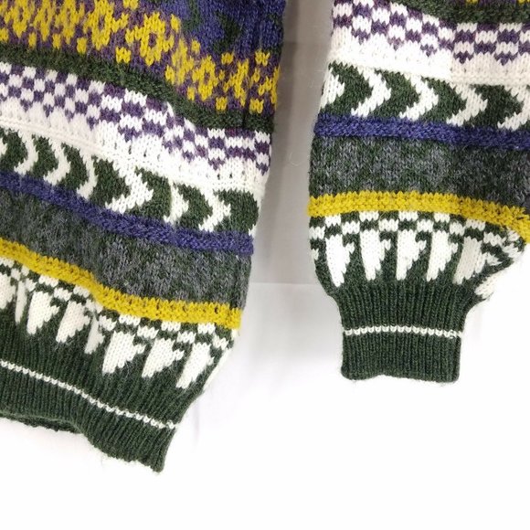 Vtg Mohair Wool Blend Heavy Multicolor Geometric Chunky Hip Hop Sweater Mens XL - Picture 4 of 6